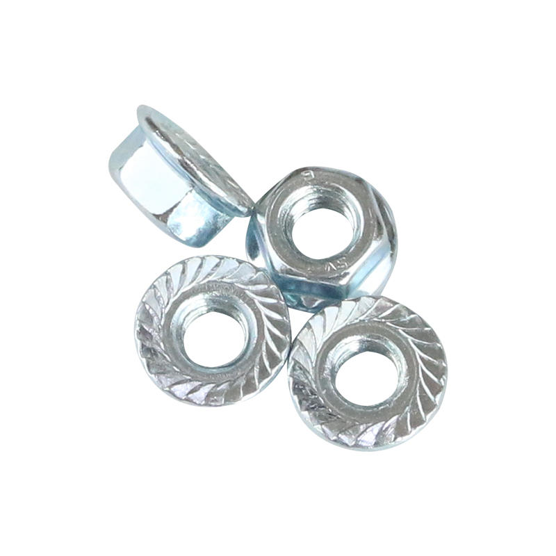 M8 White Zinc Plated Hexagonal Nuts With Serrated Flange